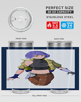 A stylish 20oz anime tumbler featuring a girl with gauntlet169# design, made from stainless steel with a vibrant print.