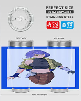 A stylish 20oz anime tumbler featuring a girl with gauntlet169# design, made from stainless steel with a vibrant print.