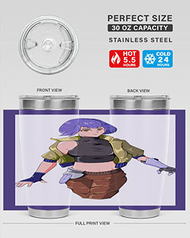 A stylish 20oz anime tumbler featuring a girl with gauntlet169# design, made from stainless steel with a vibrant print.