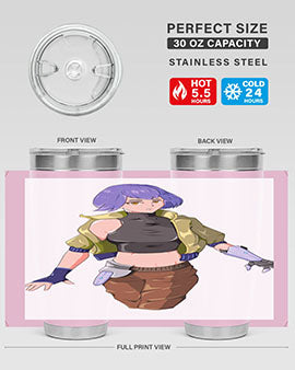 A stylish 20oz anime tumbler featuring a girl with gauntlet169# design, made from stainless steel with a vibrant print.