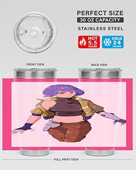 A stylish 20oz anime tumbler featuring a girl with gauntlet169# design, made from stainless steel with a vibrant print.