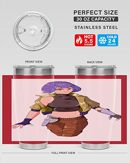 A stylish 20oz anime tumbler featuring a girl with gauntlet169# design, made from stainless steel with a vibrant print.