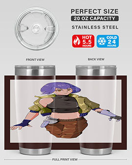 A stylish 20oz anime tumbler featuring a girl with gauntlet169# design, made from stainless steel with a vibrant print.