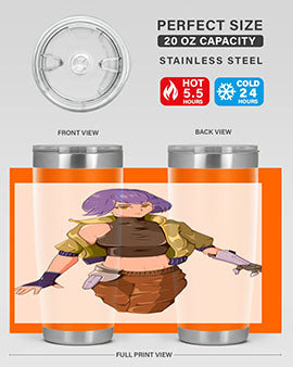A stylish 20oz anime tumbler featuring a girl with gauntlet169# design, made from stainless steel with a vibrant print.