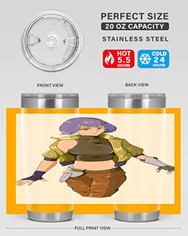 A stylish 20oz anime tumbler featuring a girl with gauntlet169# design, made from stainless steel with a vibrant print.