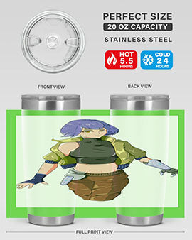 A stylish 20oz anime tumbler featuring a girl with gauntlet169# design, made from stainless steel with a vibrant print.