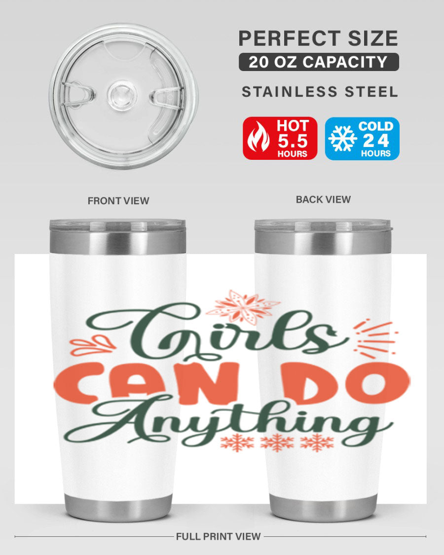 Girls Can Do Anything 116# winter tumbler in stainless steel with a stylish design, featuring a drink-thru lid and double wall vacuum insulation.