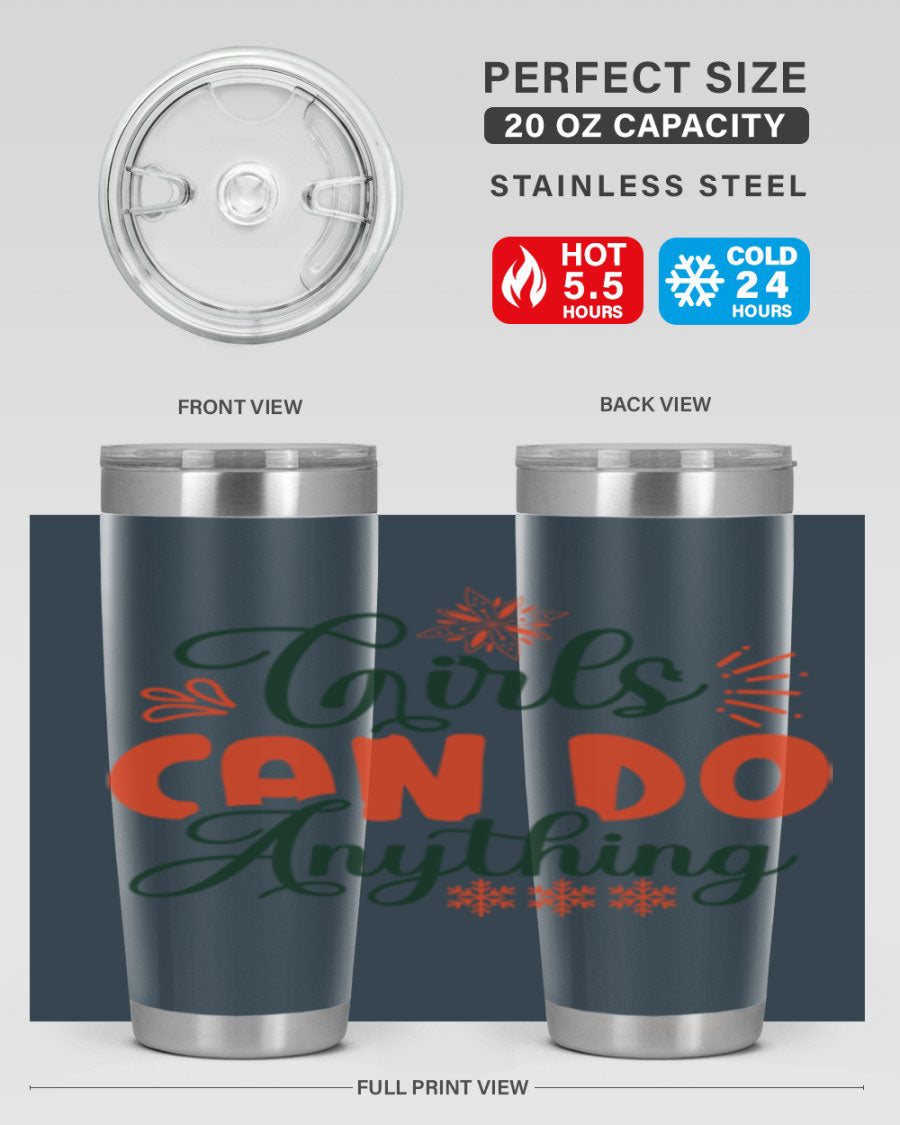 Girls Can Do Anything 116# winter tumbler in stainless steel with a stylish design, featuring a drink-thru lid and double wall vacuum insulation.