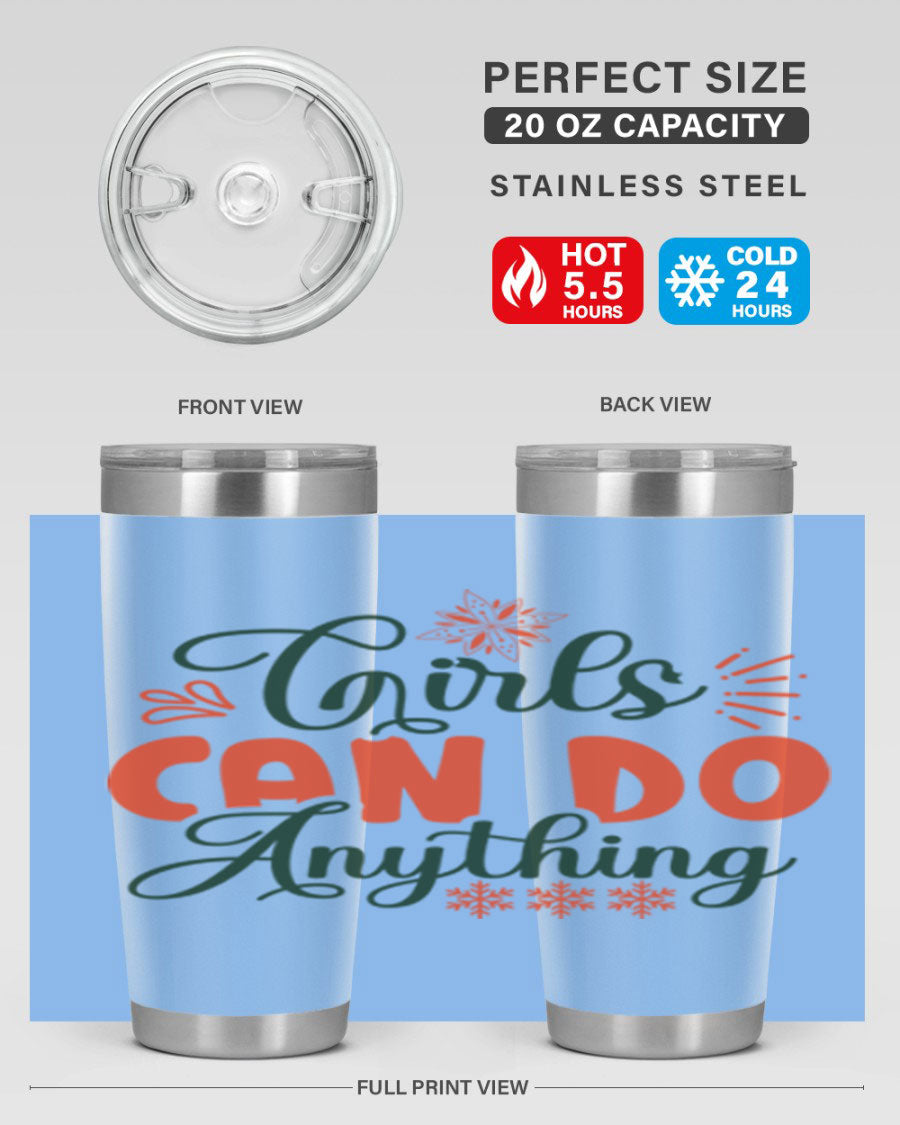 Girls Can Do Anything 116# winter tumbler in stainless steel with a stylish design, featuring a drink-thru lid and double wall vacuum insulation.