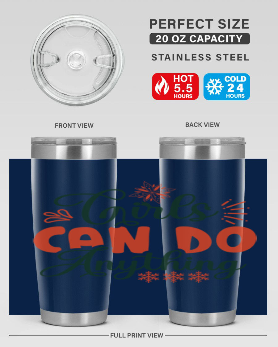 Girls Can Do Anything 116# winter tumbler in stainless steel with a stylish design, featuring a drink-thru lid and double wall vacuum insulation.