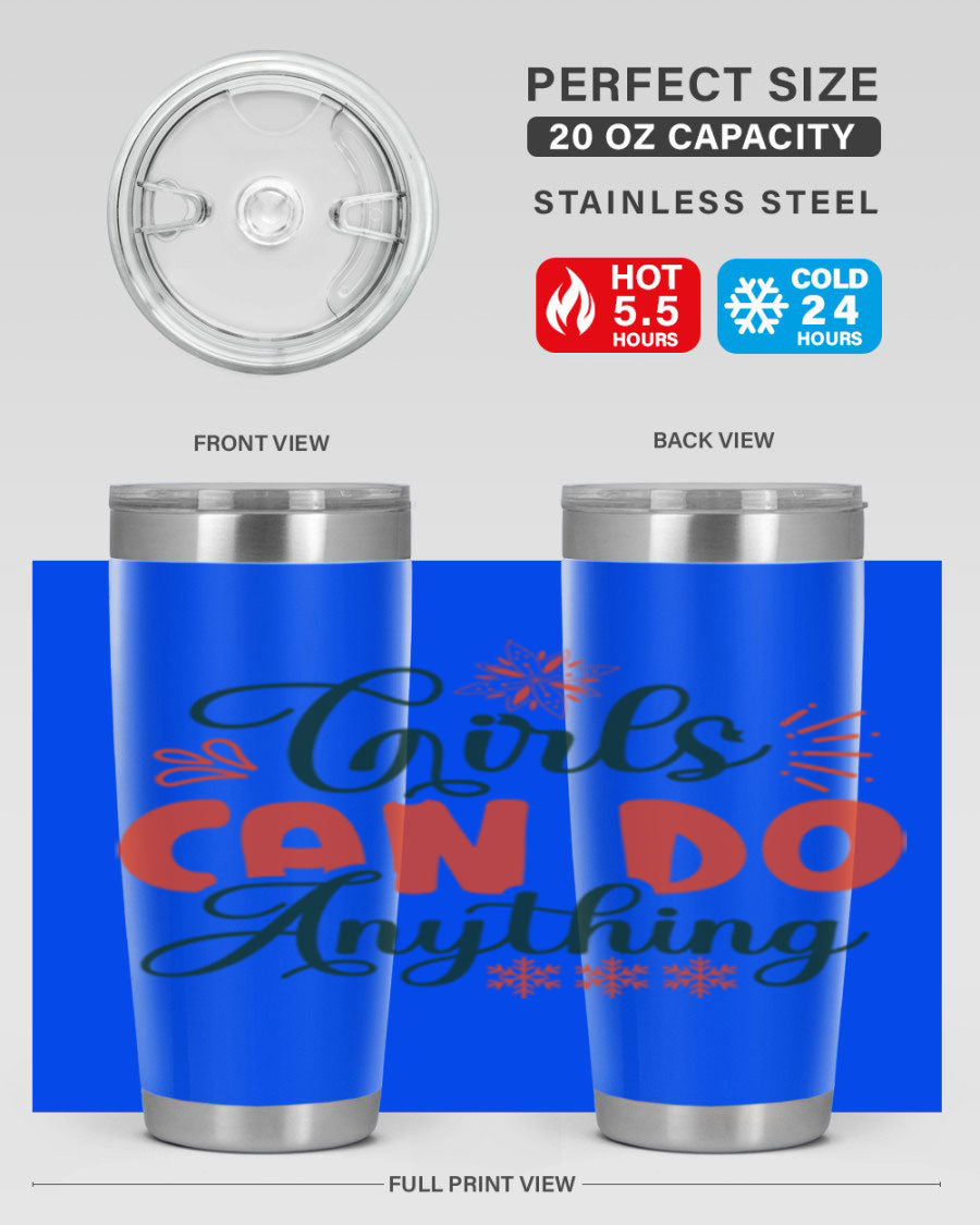 Girls Can Do Anything 116# winter tumbler in stainless steel with a stylish design, featuring a drink-thru lid and double wall vacuum insulation.
