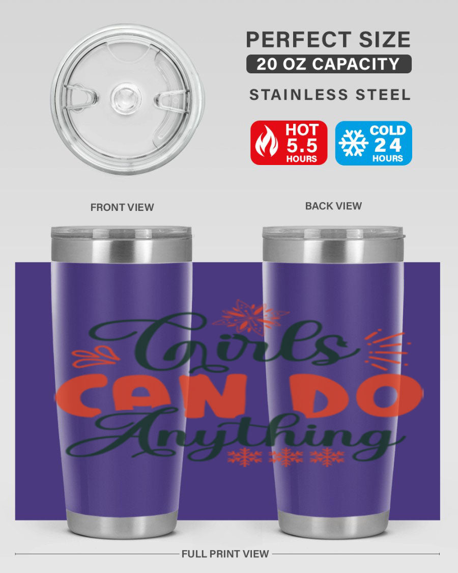 Girls Can Do Anything 116# winter tumbler in stainless steel with a stylish design, featuring a drink-thru lid and double wall vacuum insulation.