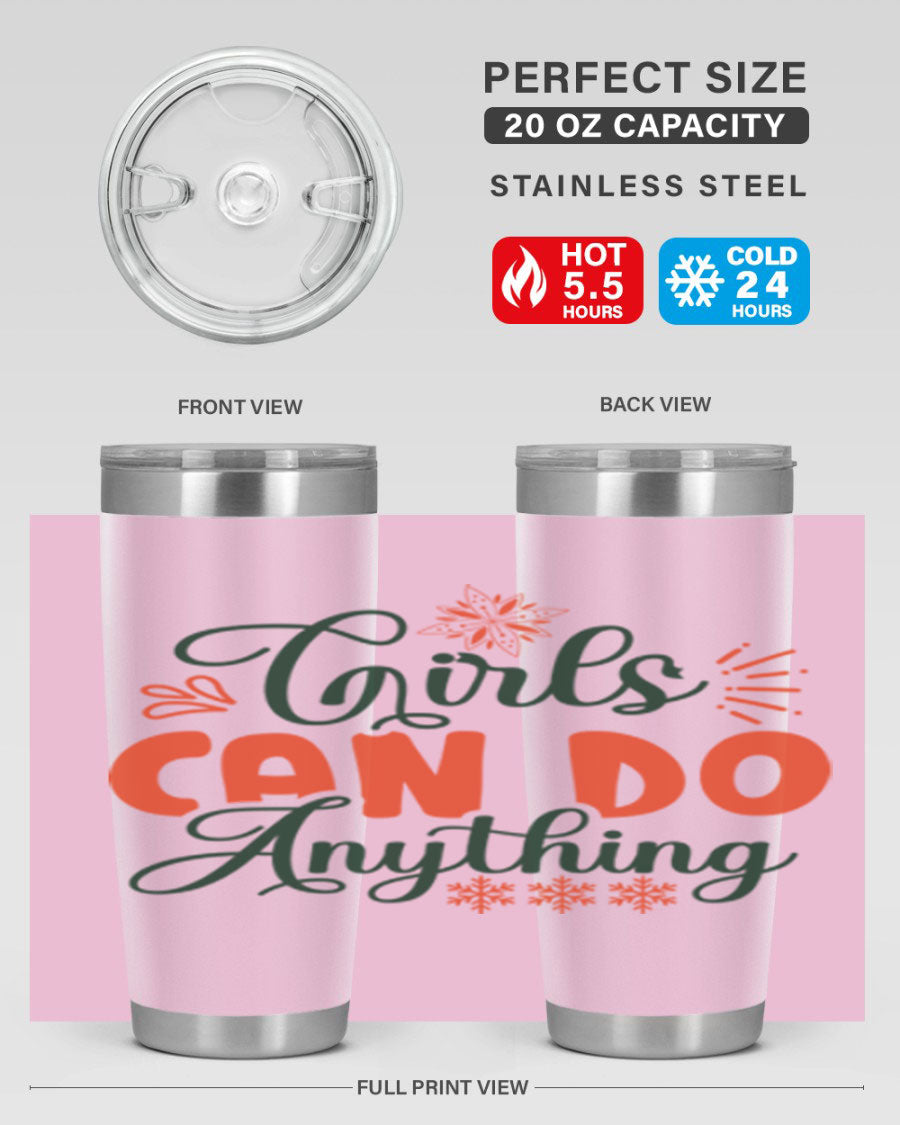 Girls Can Do Anything 116# winter tumbler in stainless steel with a stylish design, featuring a drink-thru lid and double wall vacuum insulation.