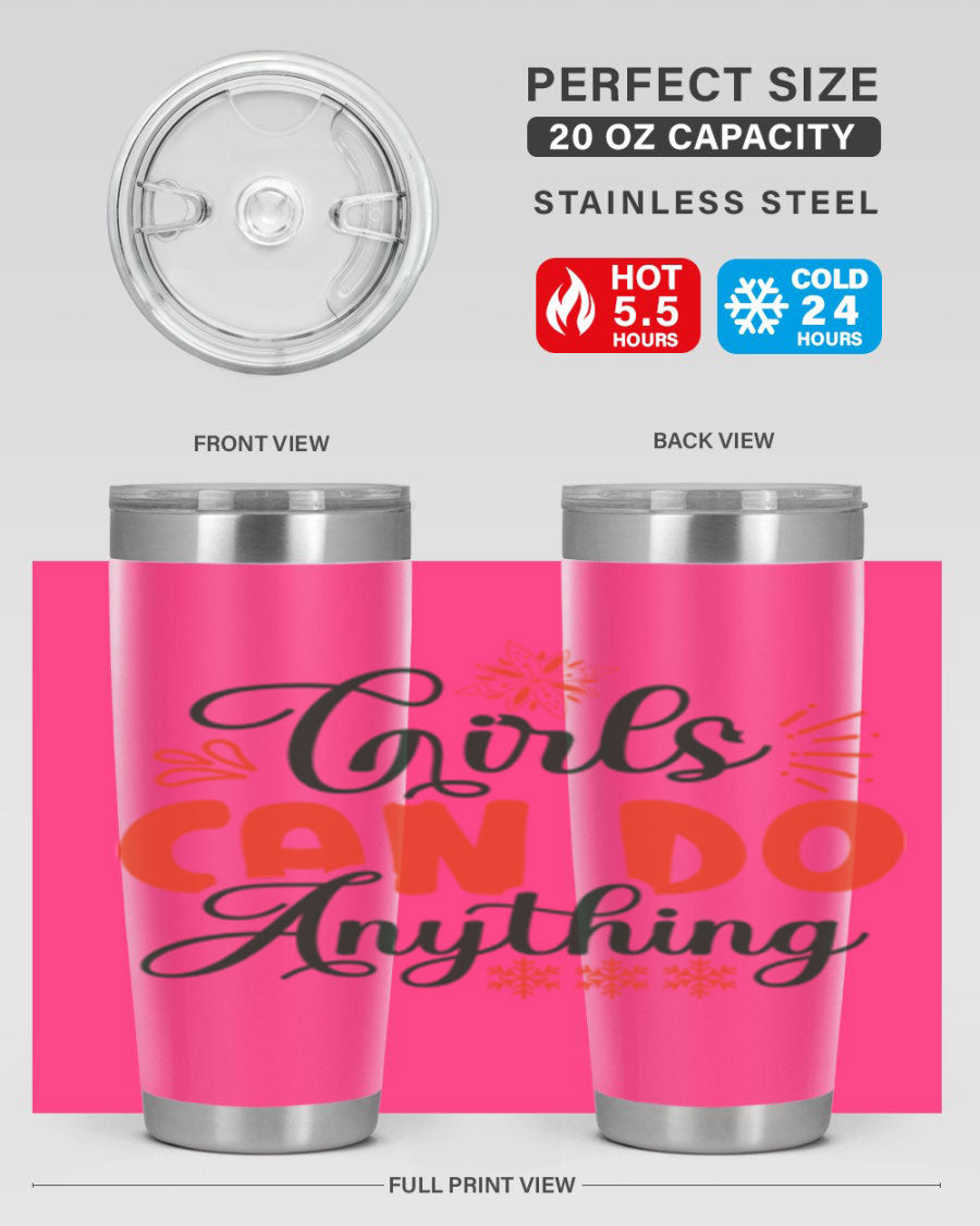 Girls Can Do Anything 116# winter tumbler in stainless steel with a stylish design, featuring a drink-thru lid and double wall vacuum insulation.