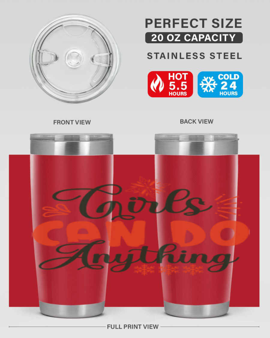 Girls Can Do Anything 116# winter tumbler in stainless steel with a stylish design, featuring a drink-thru lid and double wall vacuum insulation.