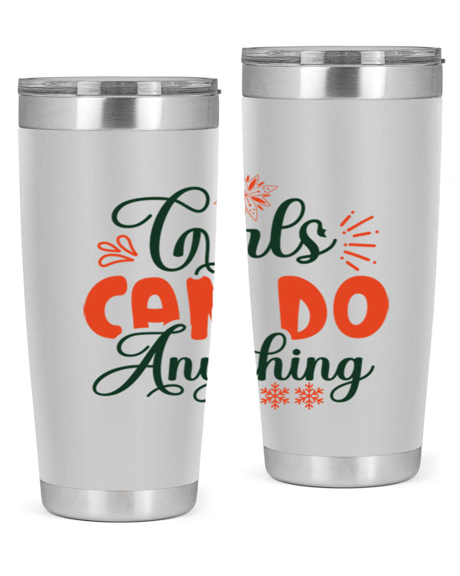 Girls Can Do Anything 116# winter tumbler in stainless steel with a stylish design, featuring a drink-thru lid and double wall vacuum insulation.