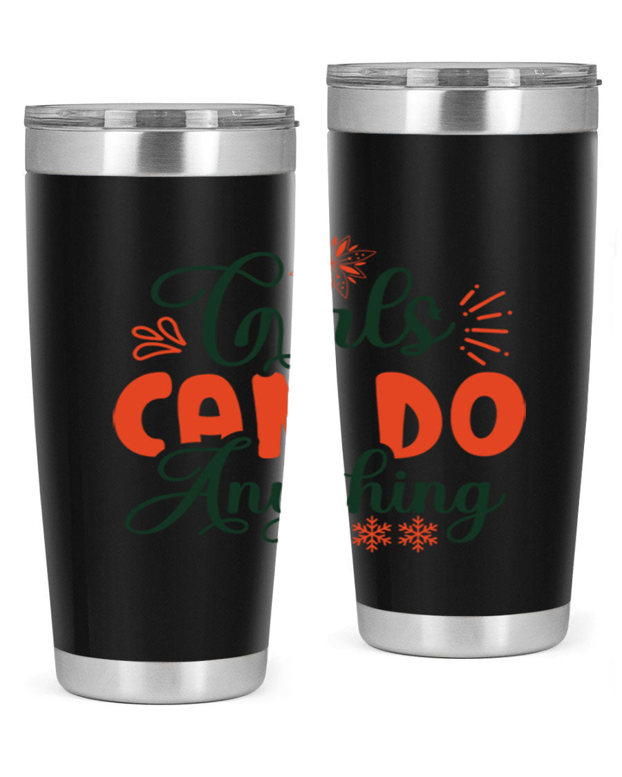 Girls Can Do Anything 116# winter tumbler in stainless steel with a stylish design, featuring a drink-thru lid and double wall vacuum insulation.