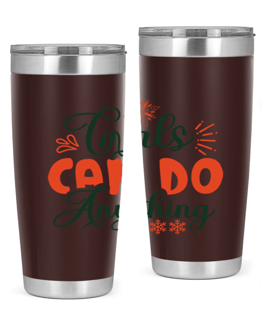 Girls Can Do Anything 116# winter tumbler in stainless steel with a stylish design, featuring a drink-thru lid and double wall vacuum insulation.