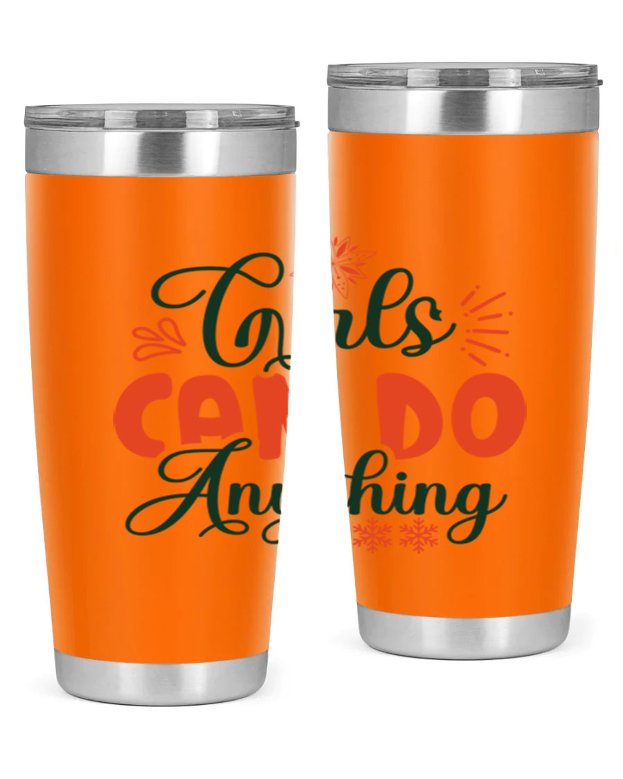 Girls Can Do Anything 116# winter tumbler in stainless steel with a stylish design, featuring a drink-thru lid and double wall vacuum insulation.