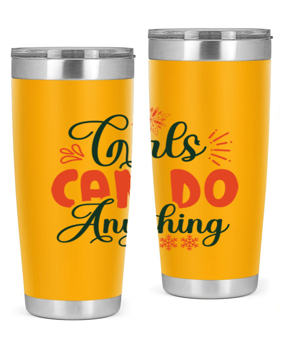 Girls Can Do Anything 116# winter tumbler in stainless steel with a stylish design, featuring a drink-thru lid and double wall vacuum insulation.