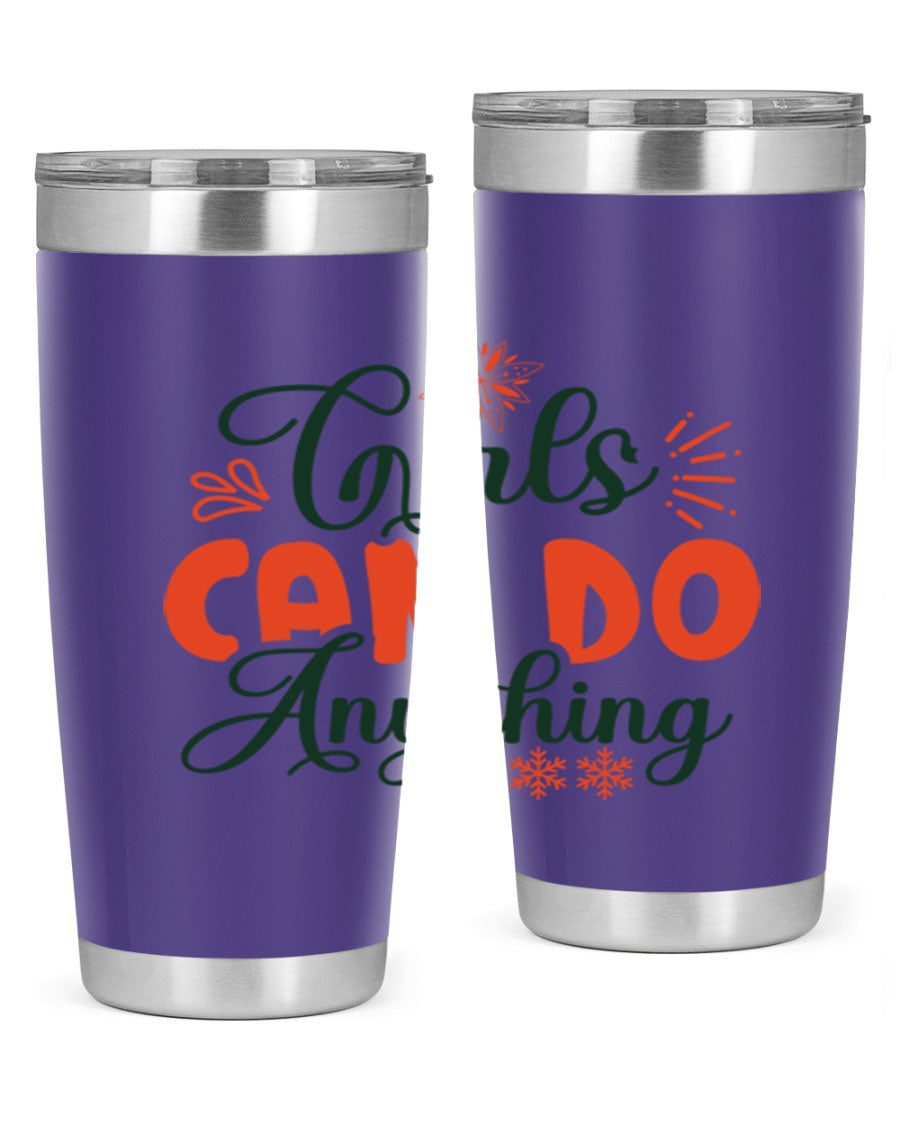 Girls Can Do Anything 116# winter tumbler in stainless steel with a stylish design, featuring a drink-thru lid and double wall vacuum insulation.