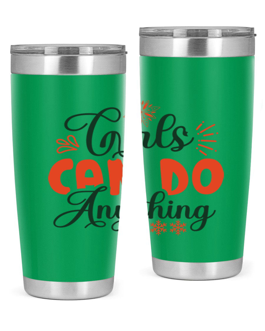 Girls Can Do Anything 116# winter tumbler in stainless steel with a stylish design, featuring a drink-thru lid and double wall vacuum insulation.
