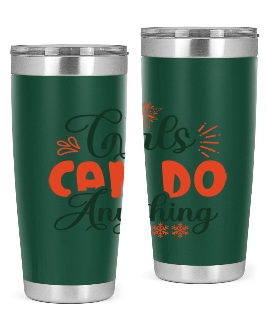 Girls Can Do Anything 116# winter tumbler in stainless steel with a stylish design, featuring a drink-thru lid and double wall vacuum insulation.