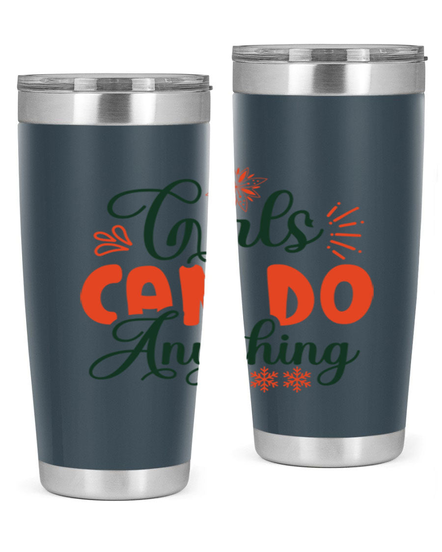 Girls Can Do Anything 116# winter tumbler in stainless steel with a stylish design, featuring a drink-thru lid and double wall vacuum insulation.
