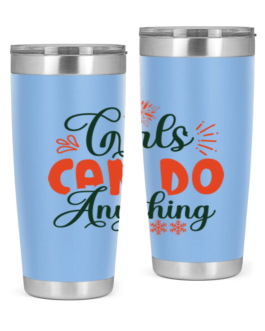 Girls Can Do Anything 116# winter tumbler in stainless steel with a stylish design, featuring a drink-thru lid and double wall vacuum insulation.