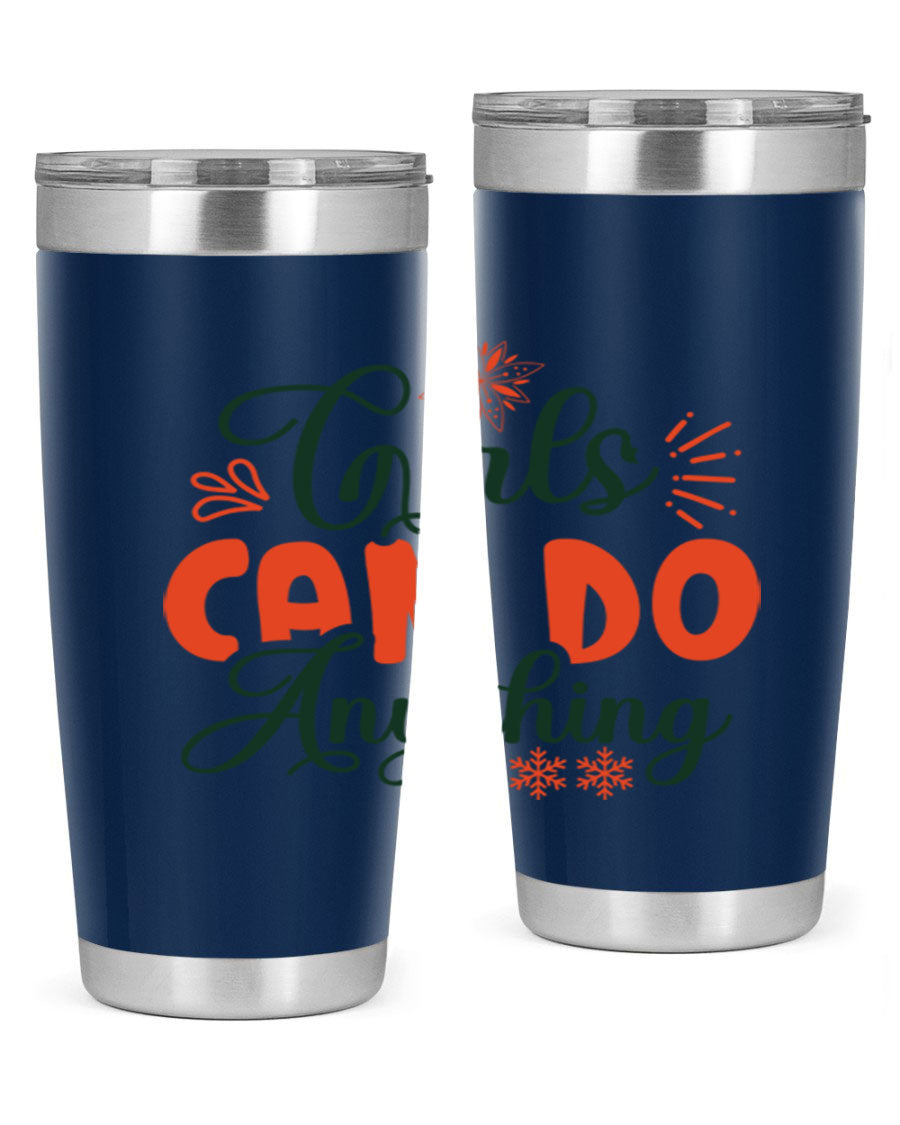 Girls Can Do Anything 116# winter tumbler in stainless steel with a stylish design, featuring a drink-thru lid and double wall vacuum insulation.