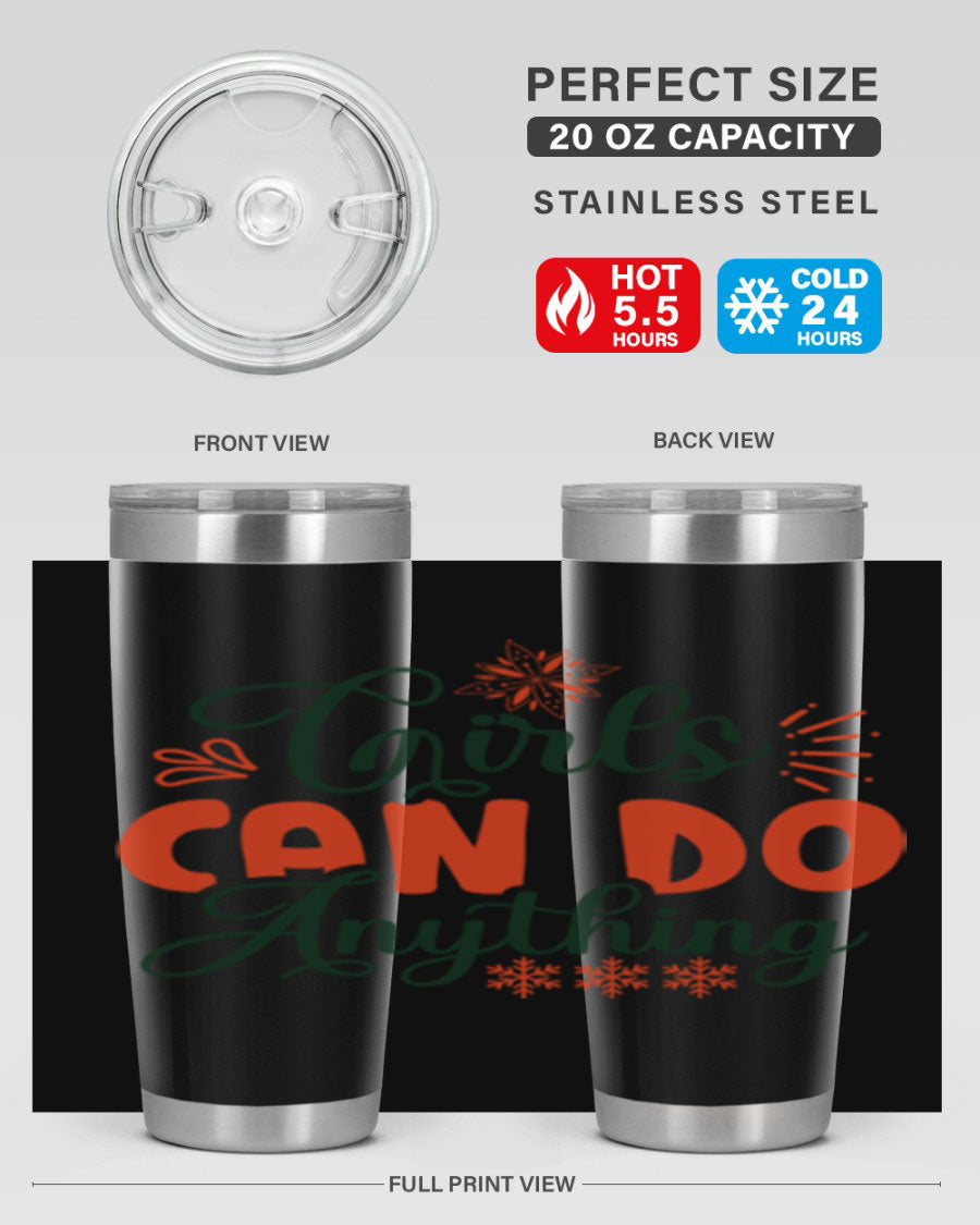 Girls Can Do Anything 116# winter tumbler in stainless steel with a stylish design, featuring a drink-thru lid and double wall vacuum insulation.