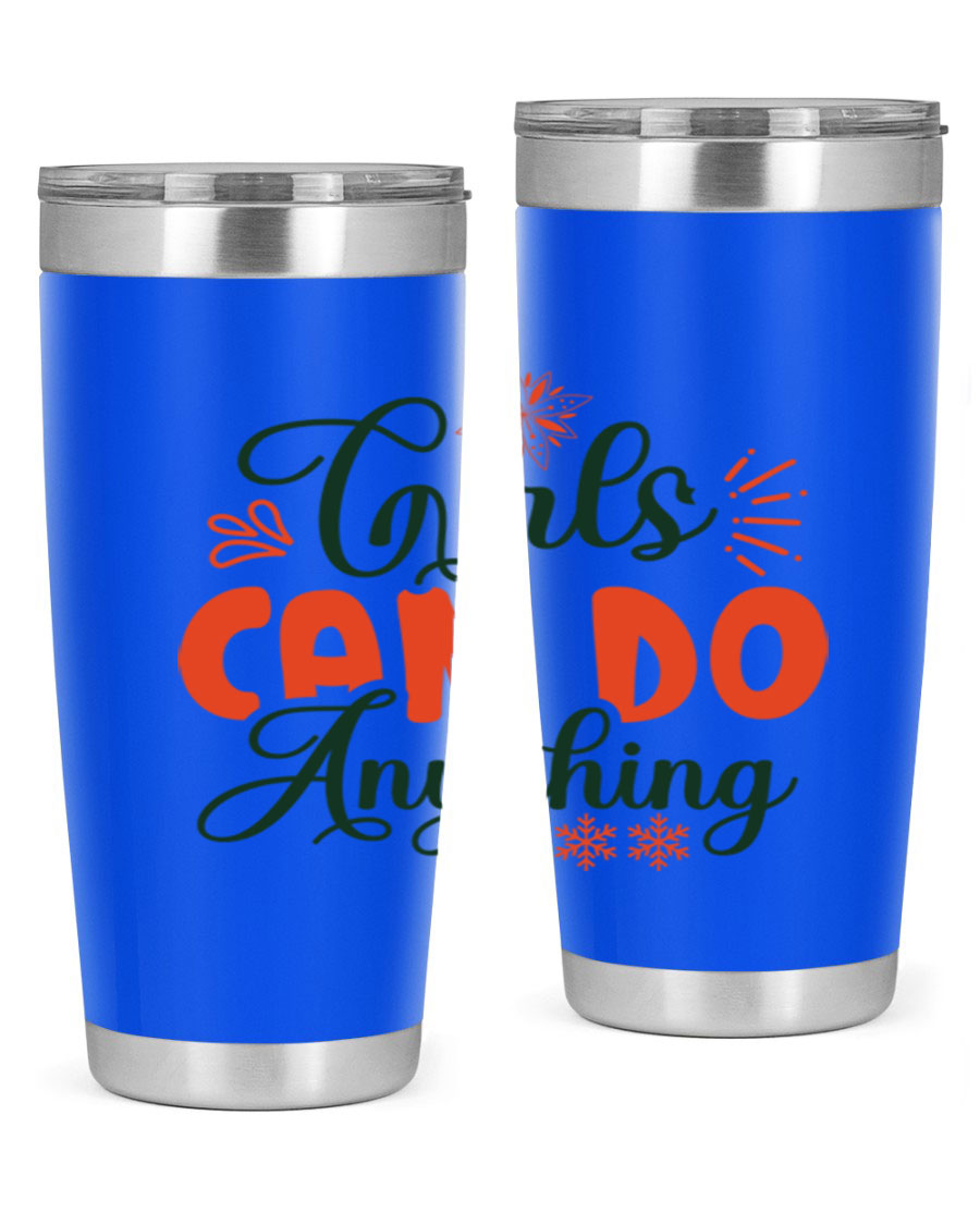 Girls Can Do Anything 116# winter tumbler in stainless steel with a stylish design, featuring a drink-thru lid and double wall vacuum insulation.