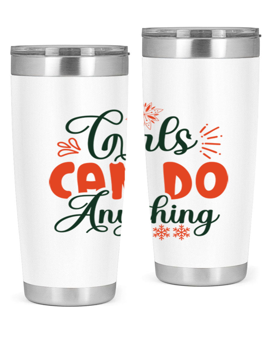 Girls Can Do Anything 116# winter tumbler in stainless steel with a stylish design, featuring a drink-thru lid and double wall vacuum insulation.
