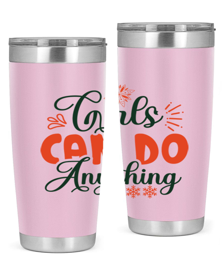 Girls Can Do Anything 116# winter tumbler in stainless steel with a stylish design, featuring a drink-thru lid and double wall vacuum insulation.