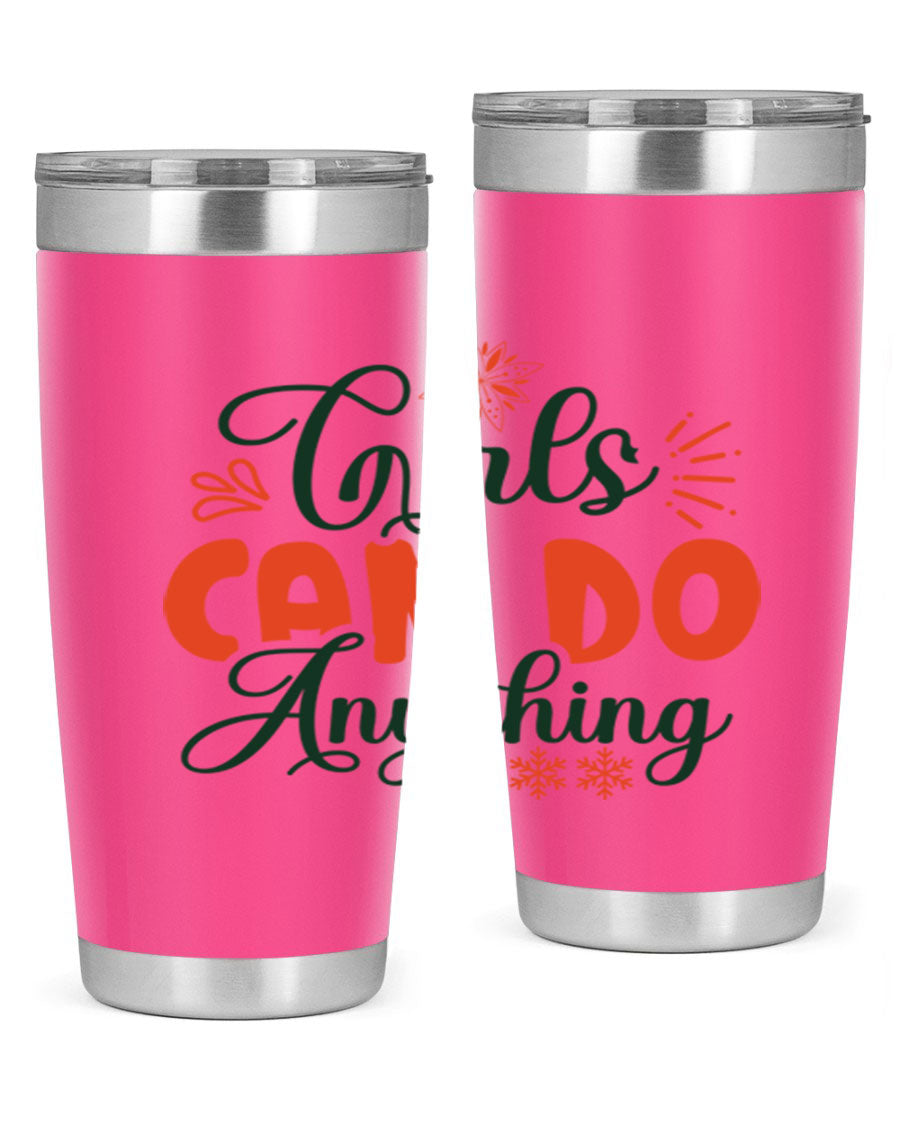 Girls Can Do Anything 116# winter tumbler in stainless steel with a stylish design, featuring a drink-thru lid and double wall vacuum insulation.