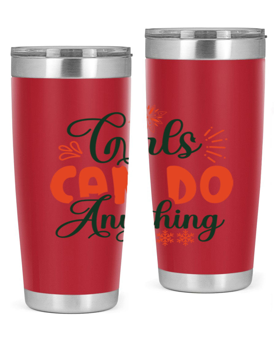 Girls Can Do Anything 116# winter tumbler in stainless steel with a stylish design, featuring a drink-thru lid and double wall vacuum insulation.