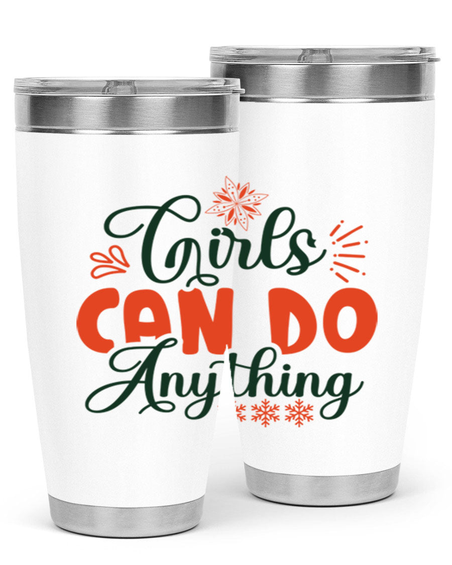 Girls Can Do Anything 116# winter tumbler in stainless steel with a stylish design, featuring a drink-thru lid and double wall vacuum insulation.