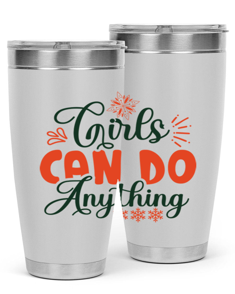 Girls Can Do Anything 116# winter tumbler in stainless steel with a stylish design, featuring a drink-thru lid and double wall vacuum insulation.