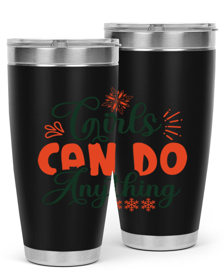 Girls Can Do Anything 116# winter tumbler in stainless steel with a stylish design, featuring a drink-thru lid and double wall vacuum insulation.
