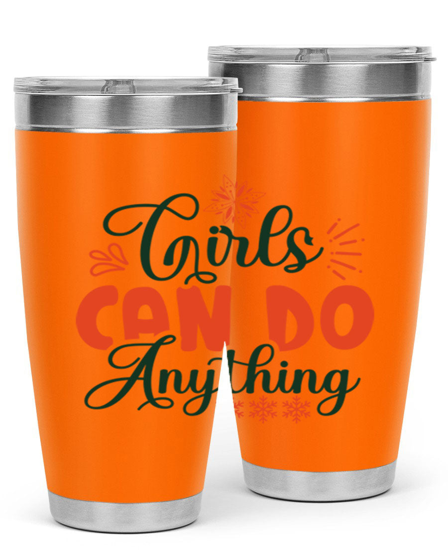 Girls Can Do Anything 116# winter tumbler in stainless steel with a stylish design, featuring a drink-thru lid and double wall vacuum insulation.