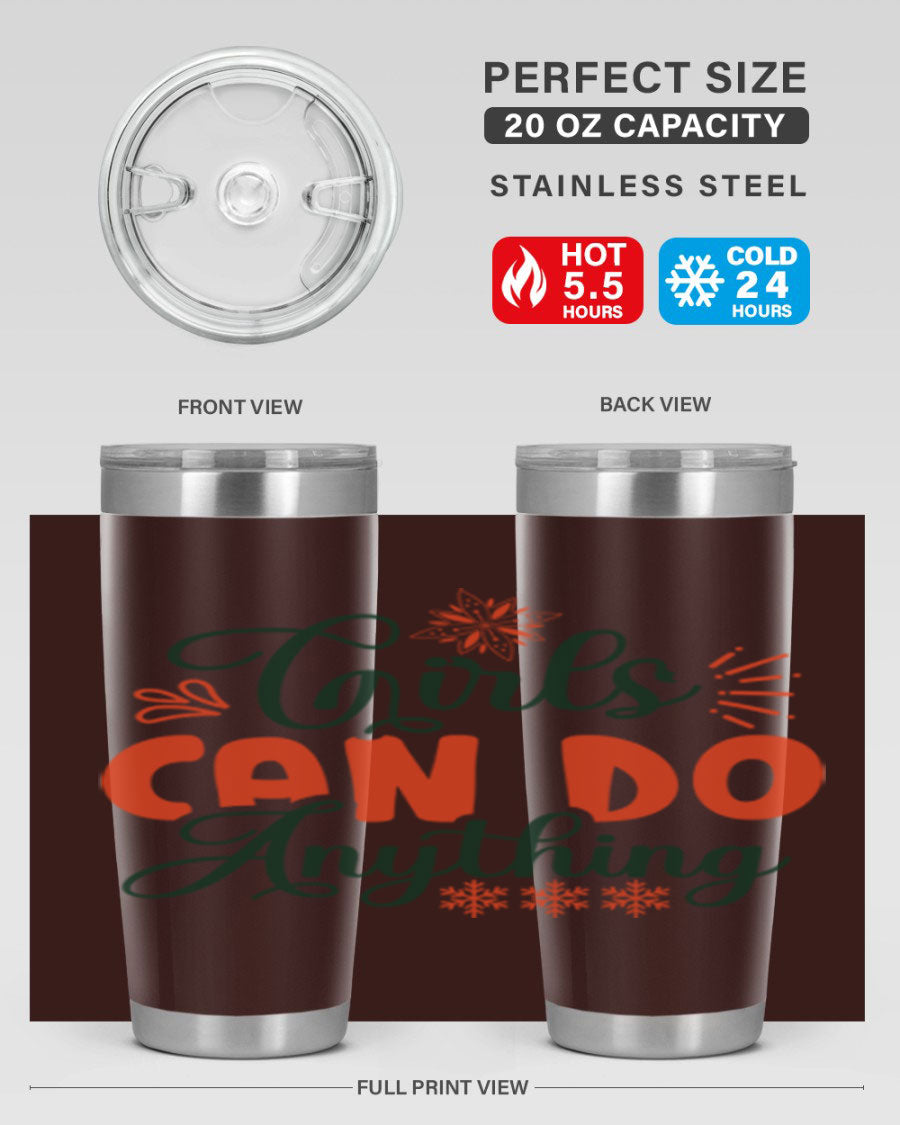 Girls Can Do Anything 116# winter tumbler in stainless steel with a stylish design, featuring a drink-thru lid and double wall vacuum insulation.