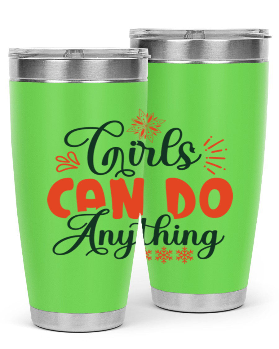Girls Can Do Anything 116# winter tumbler in stainless steel with a stylish design, featuring a drink-thru lid and double wall vacuum insulation.