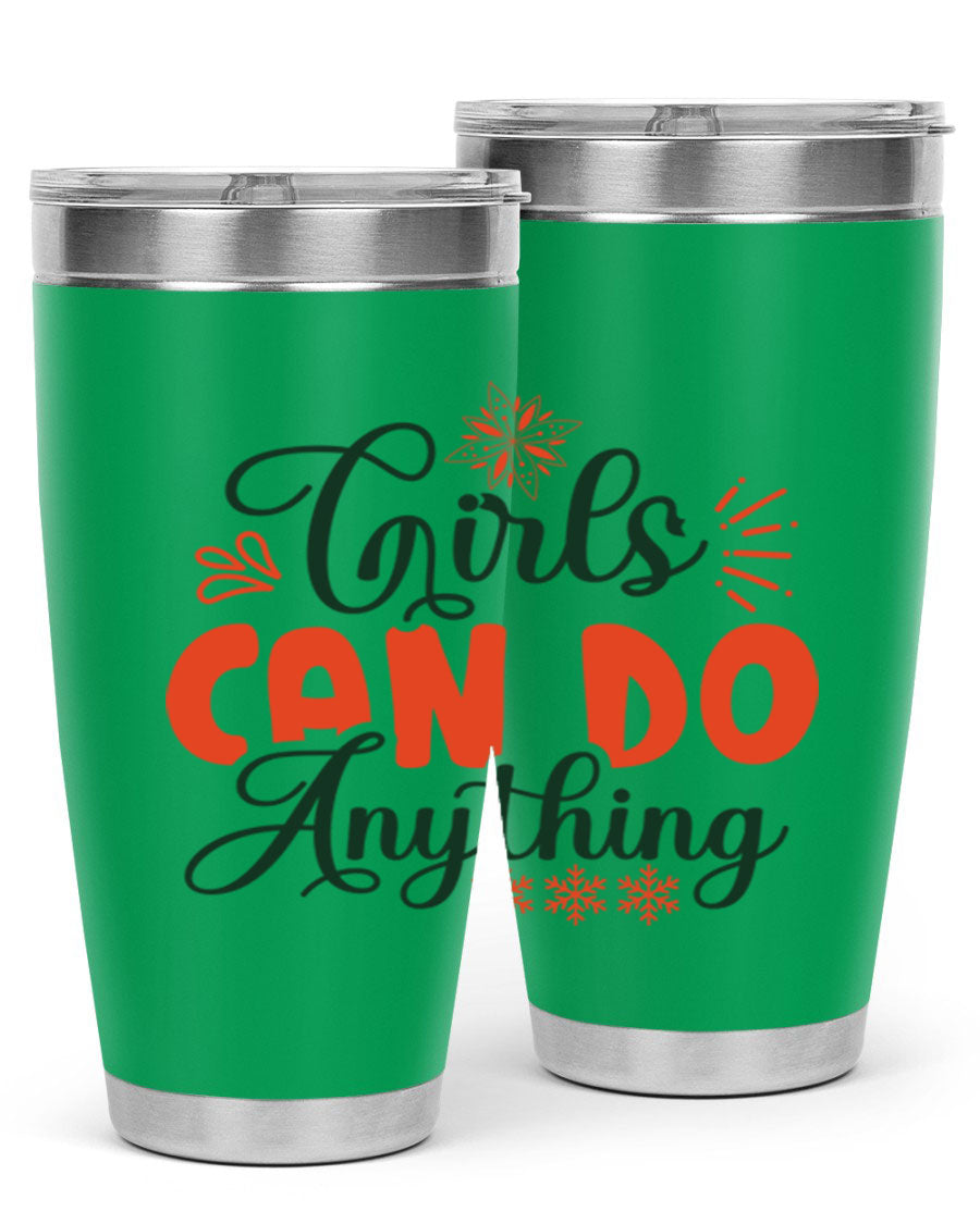 Girls Can Do Anything 116# winter tumbler in stainless steel with a stylish design, featuring a drink-thru lid and double wall vacuum insulation.