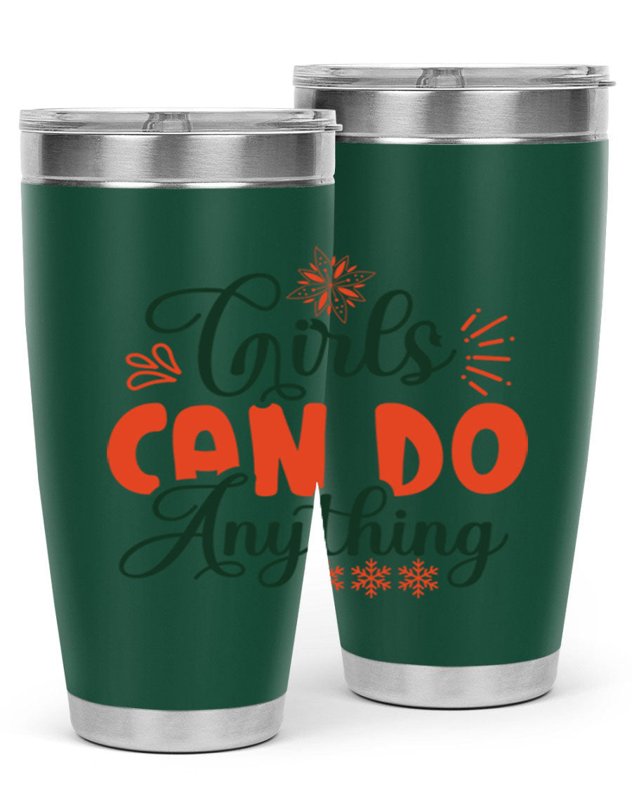 Girls Can Do Anything 116# winter tumbler in stainless steel with a stylish design, featuring a drink-thru lid and double wall vacuum insulation.