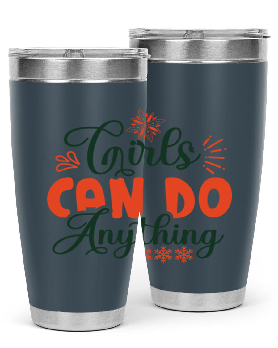 Girls Can Do Anything 116# winter tumbler in stainless steel with a stylish design, featuring a drink-thru lid and double wall vacuum insulation.