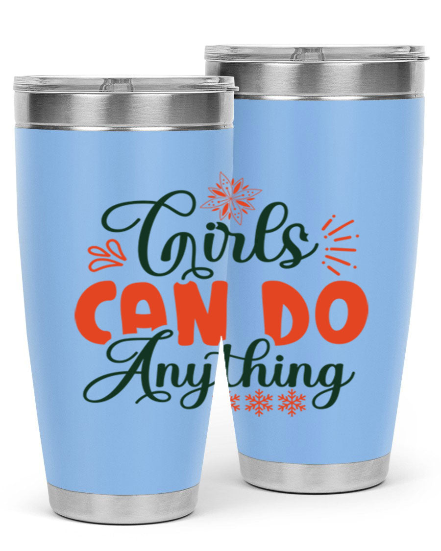 Girls Can Do Anything 116# winter tumbler in stainless steel with a stylish design, featuring a drink-thru lid and double wall vacuum insulation.