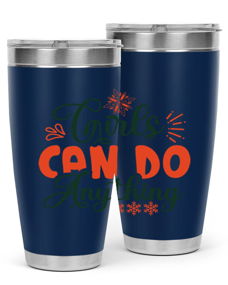 Girls Can Do Anything 116# winter tumbler in stainless steel with a stylish design, featuring a drink-thru lid and double wall vacuum insulation.