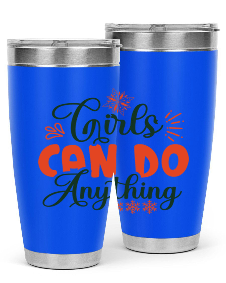 Girls Can Do Anything 116# winter tumbler in stainless steel with a stylish design, featuring a drink-thru lid and double wall vacuum insulation.