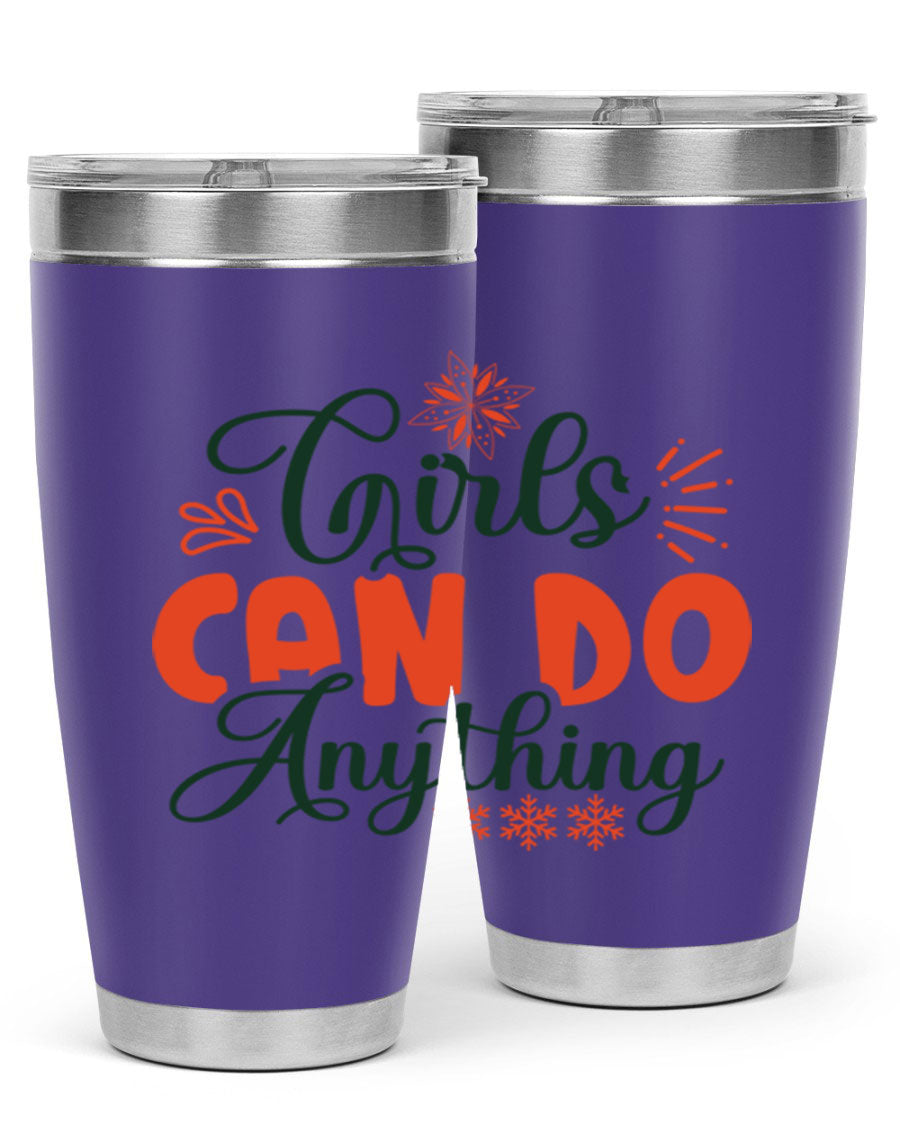 Girls Can Do Anything 116# winter tumbler in stainless steel with a stylish design, featuring a drink-thru lid and double wall vacuum insulation.