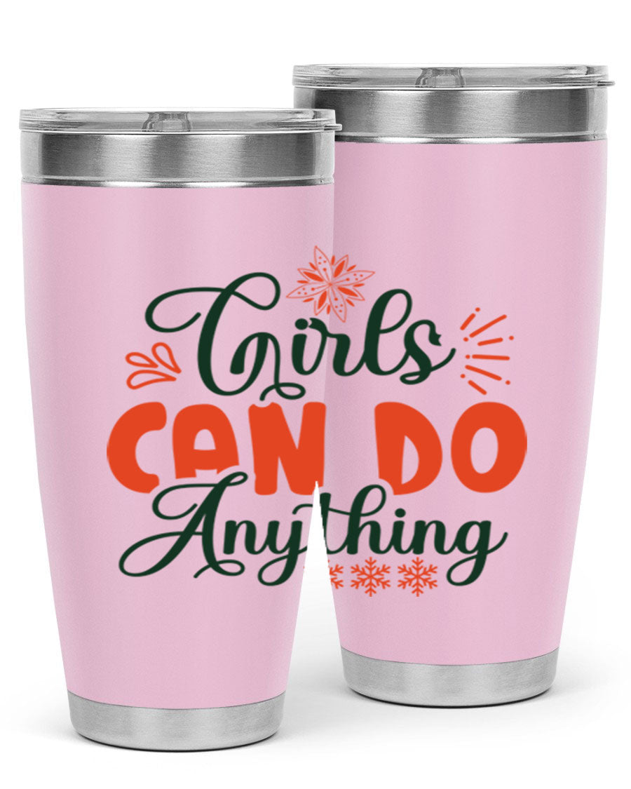 Girls Can Do Anything 116# winter tumbler in stainless steel with a stylish design, featuring a drink-thru lid and double wall vacuum insulation.